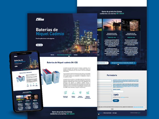 Diseño de página web industrial para fabricante de baterías, con enfoque en B2B.