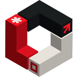 Logo isométrico de Logipymes, Agencia de Marketing Logístico en Sevilla con gráficos de almacén al fondo.